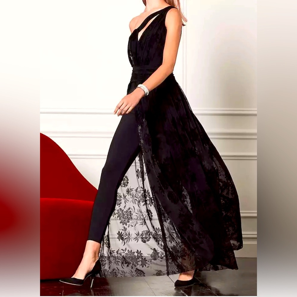 Chiara Boni Black Jumpsuit with Lace Overlay Skirt ~10